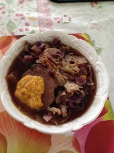 Use red cabbage and  have with Indian chickpeas mashed dip