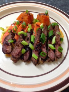 Grilled porterhouse, carrots served w pumpkin two way