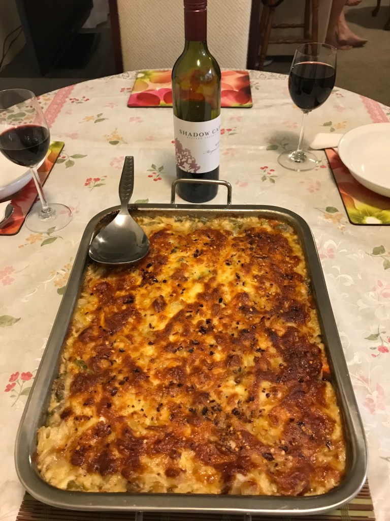 Baked chorizo peproni and vegs spiral pasta.JPG