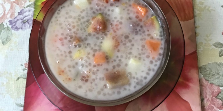 Bubur cha cha with fig and cassava